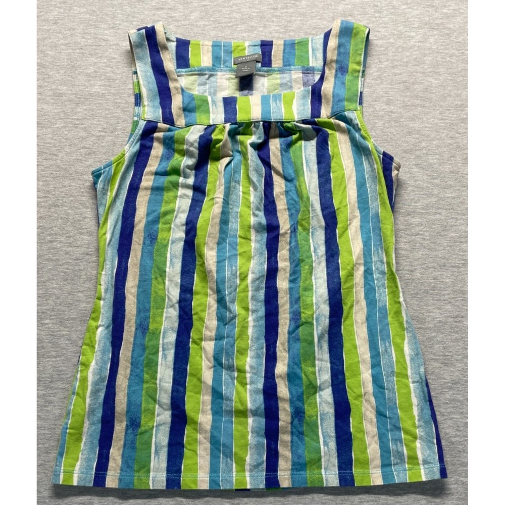 Ann Taylor Knit Tank Top Womens Small Multicolor Striped Square Neck Sleeveless